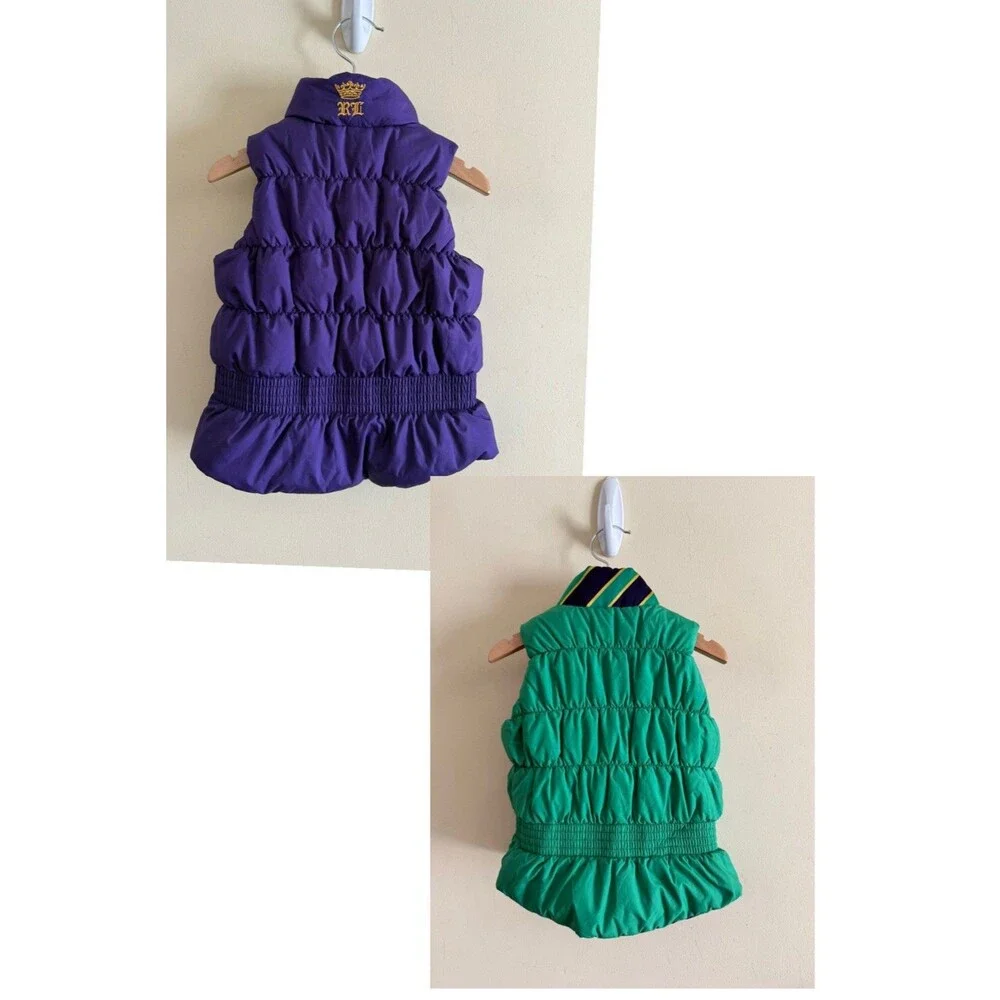 Ralph Lauren Little Girls Purple Green Reversible Down Puffer Vest‎ Size 2/2T